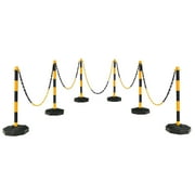 Gymax 6PCS Traffic Delineator Pole Safety Caution Barrier w/ 5ft Link Chains Yellow \u0026 Black